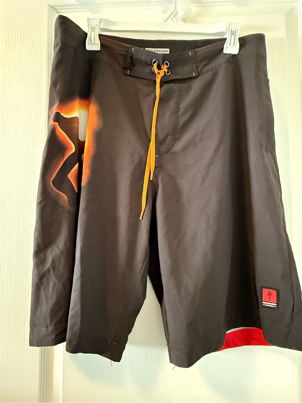 Red Dragon Black Cargo Swim Shorts with Orange Accent